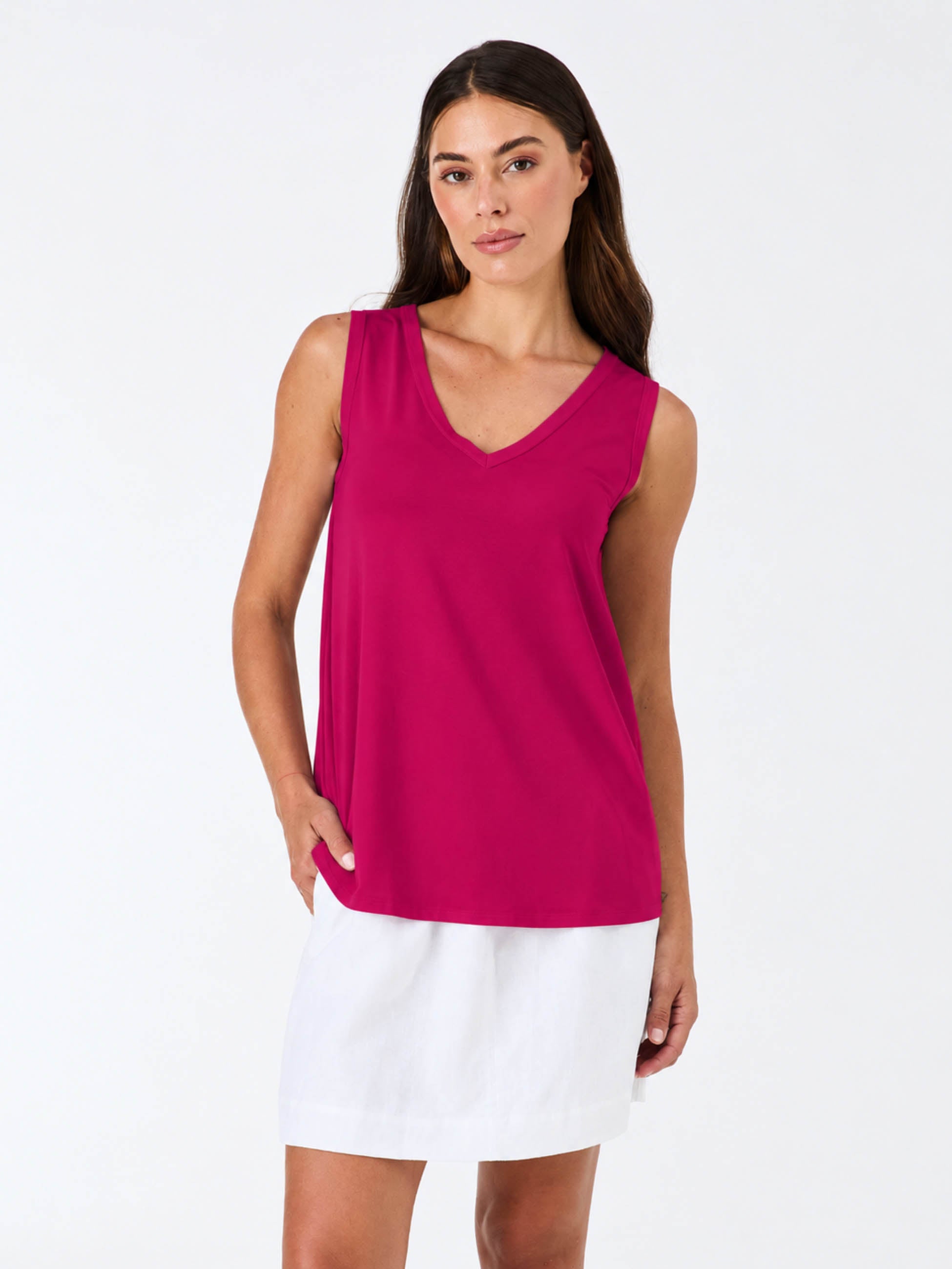 V Neck Swing Top -Cerise