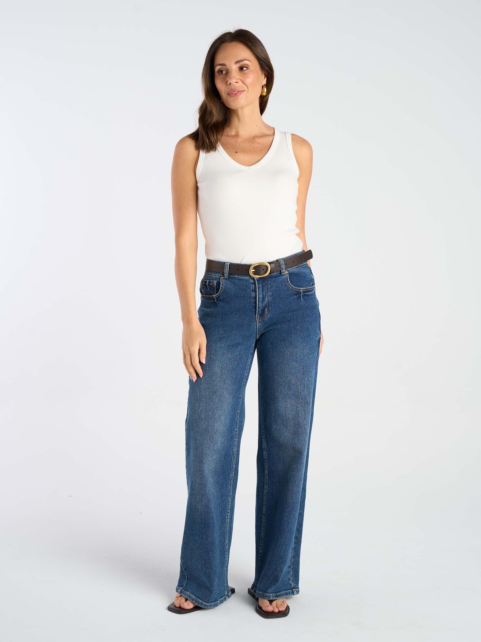 V Neck Rib Tank - Soft White