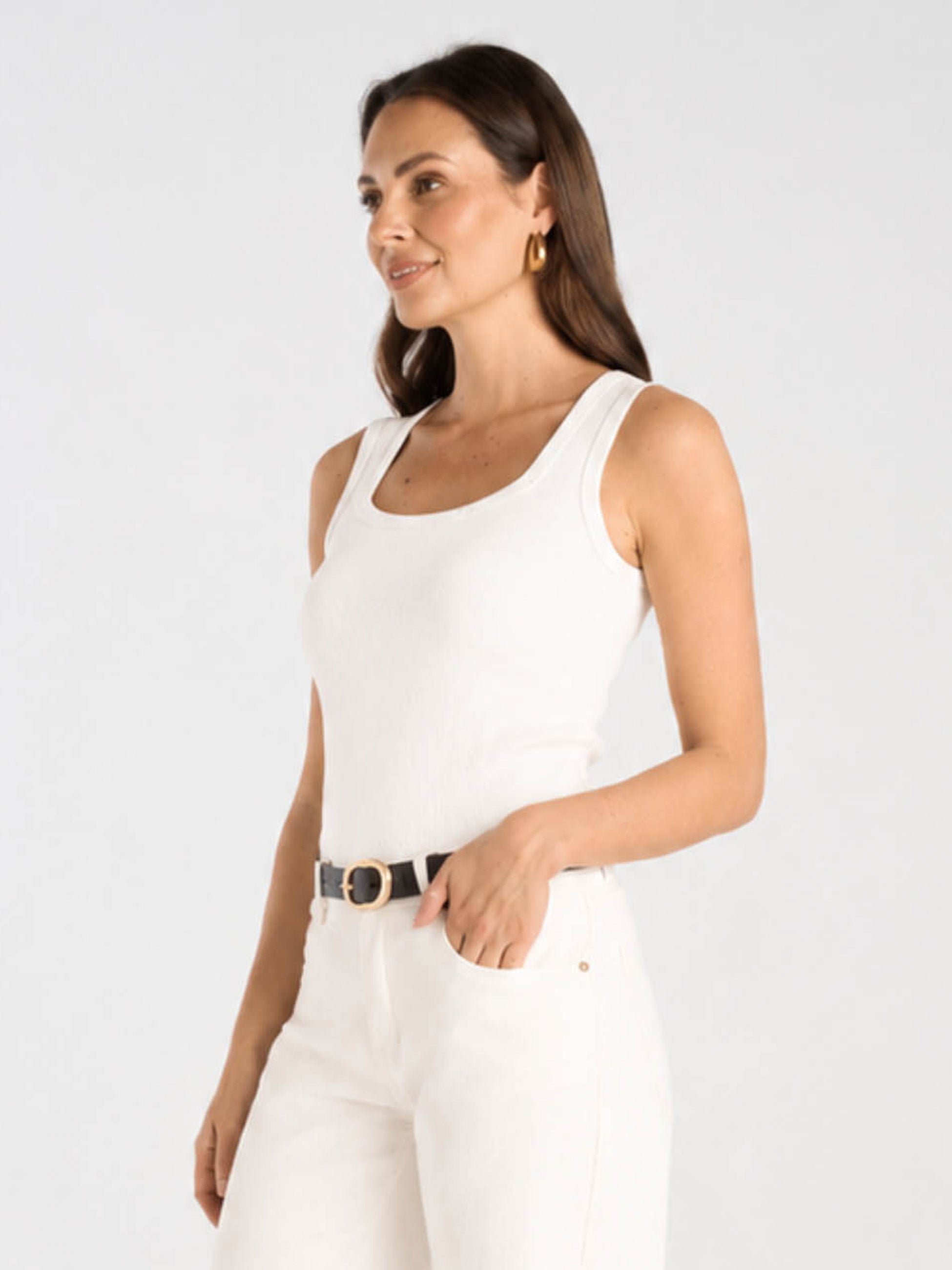 Rib Square Neck Tank - Soft White