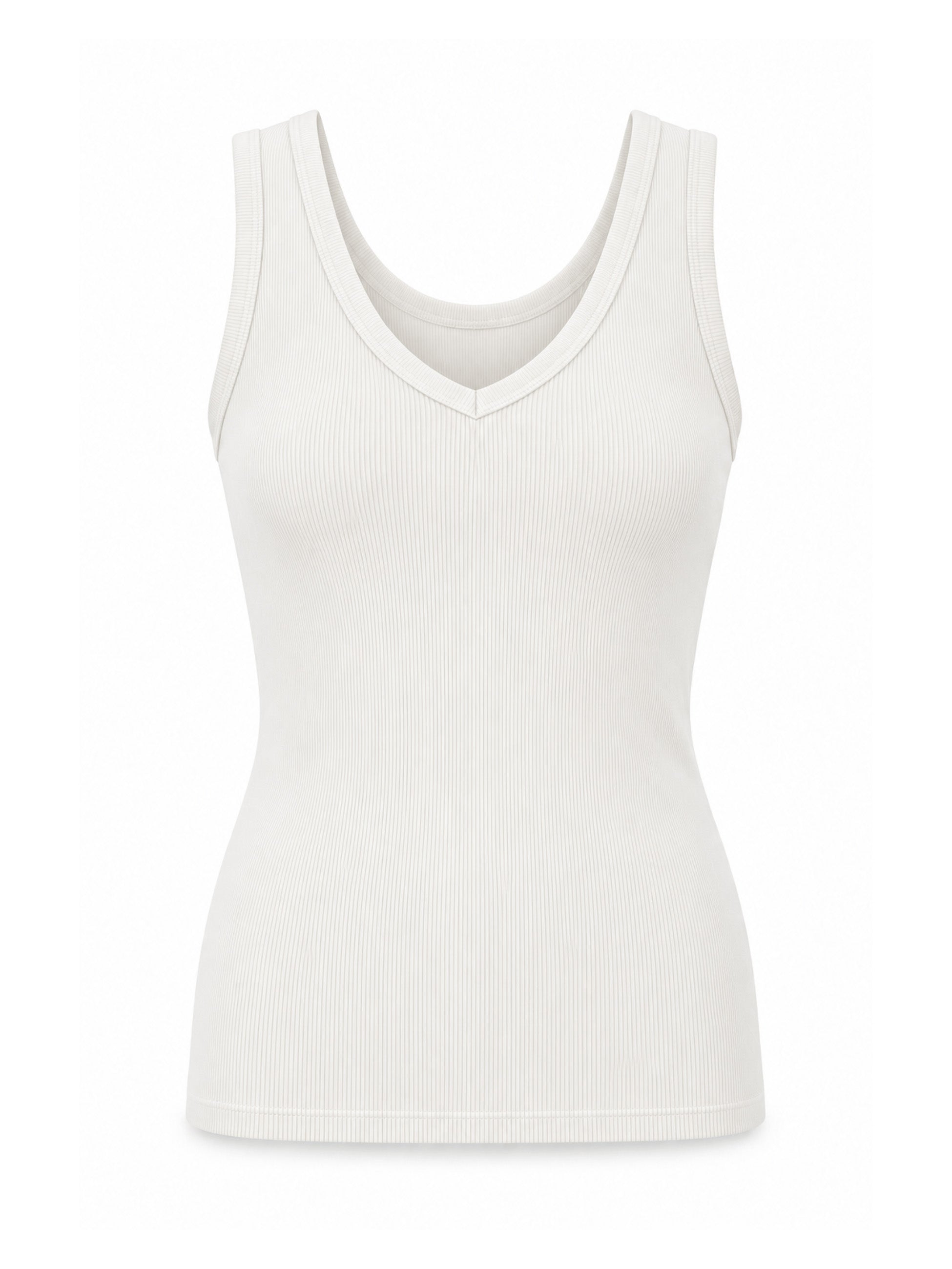V Neck Rib Tank - Soft White