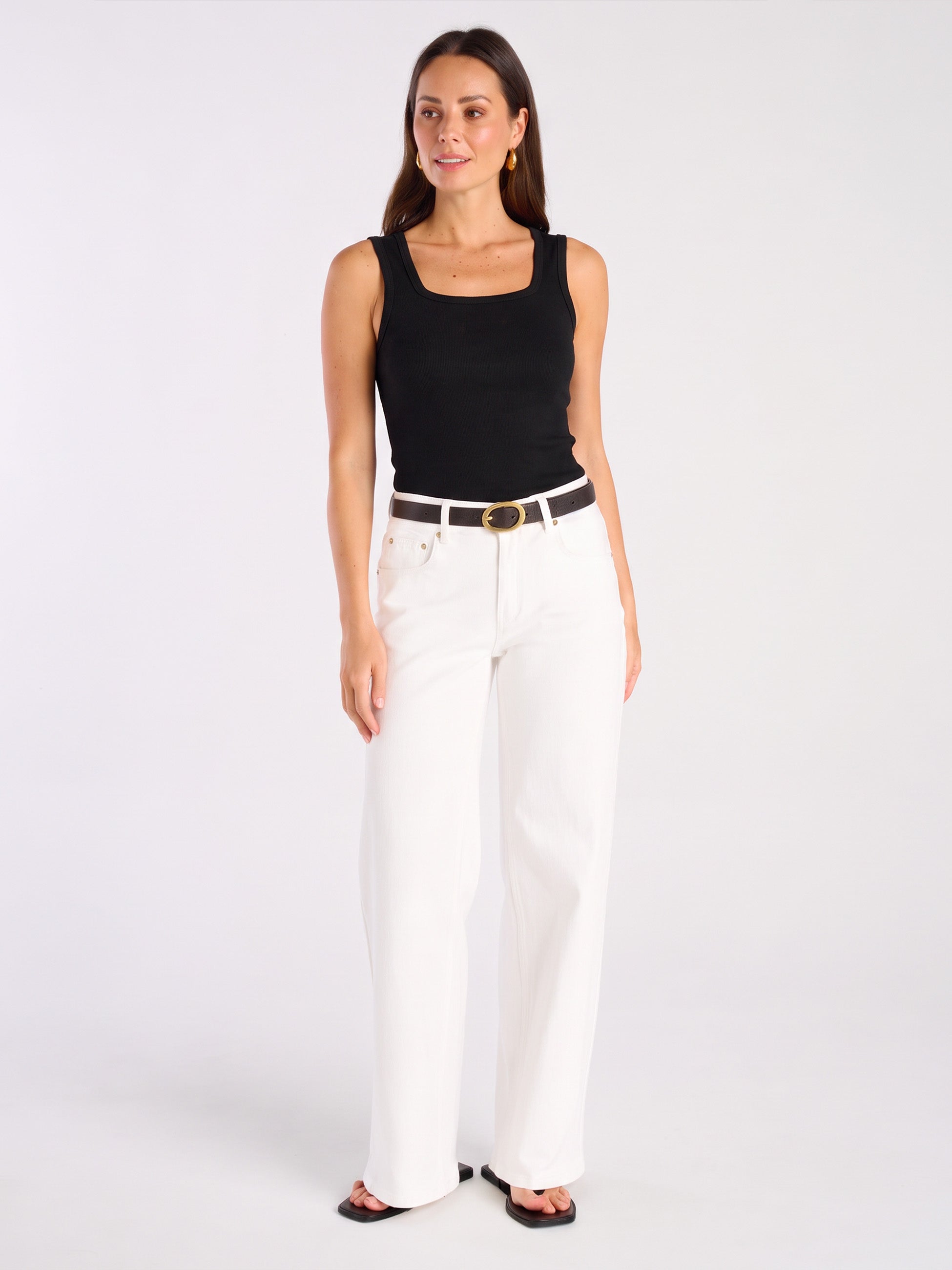 Rib Square Neck Tank - Black