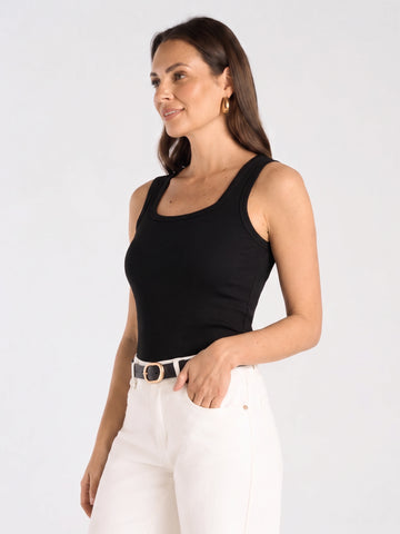 Rib Square Neck Tank - Black