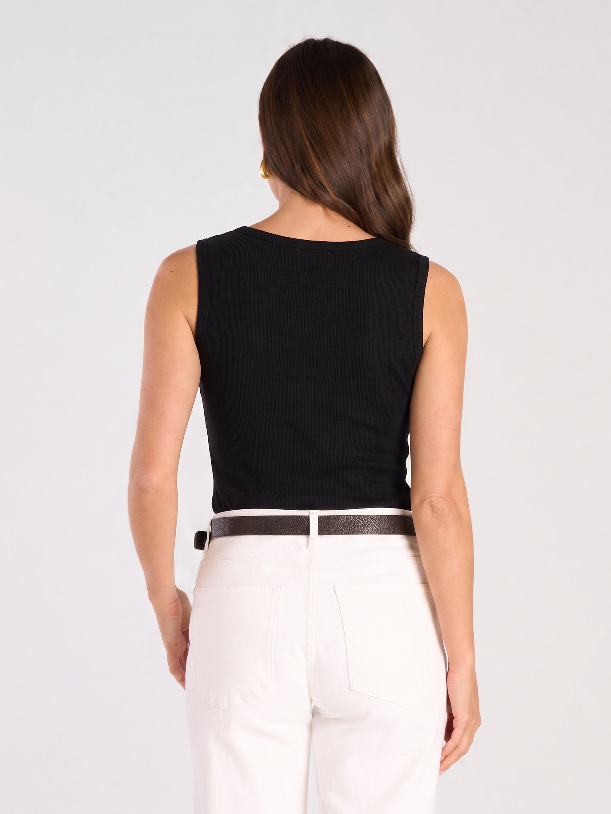 Rib Square Neck Tank - Black