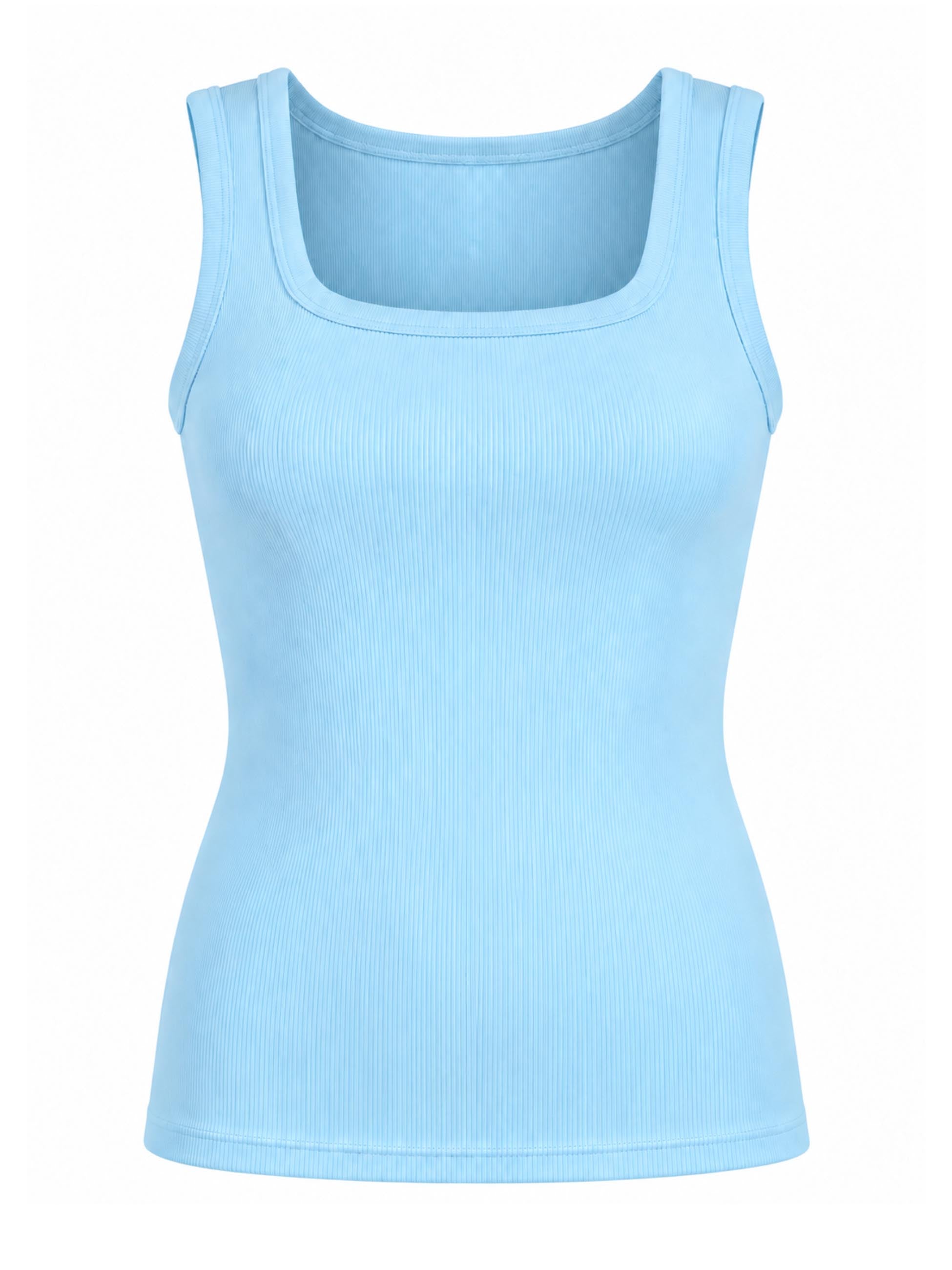 Rib Square Neck Tank - Airy Blue