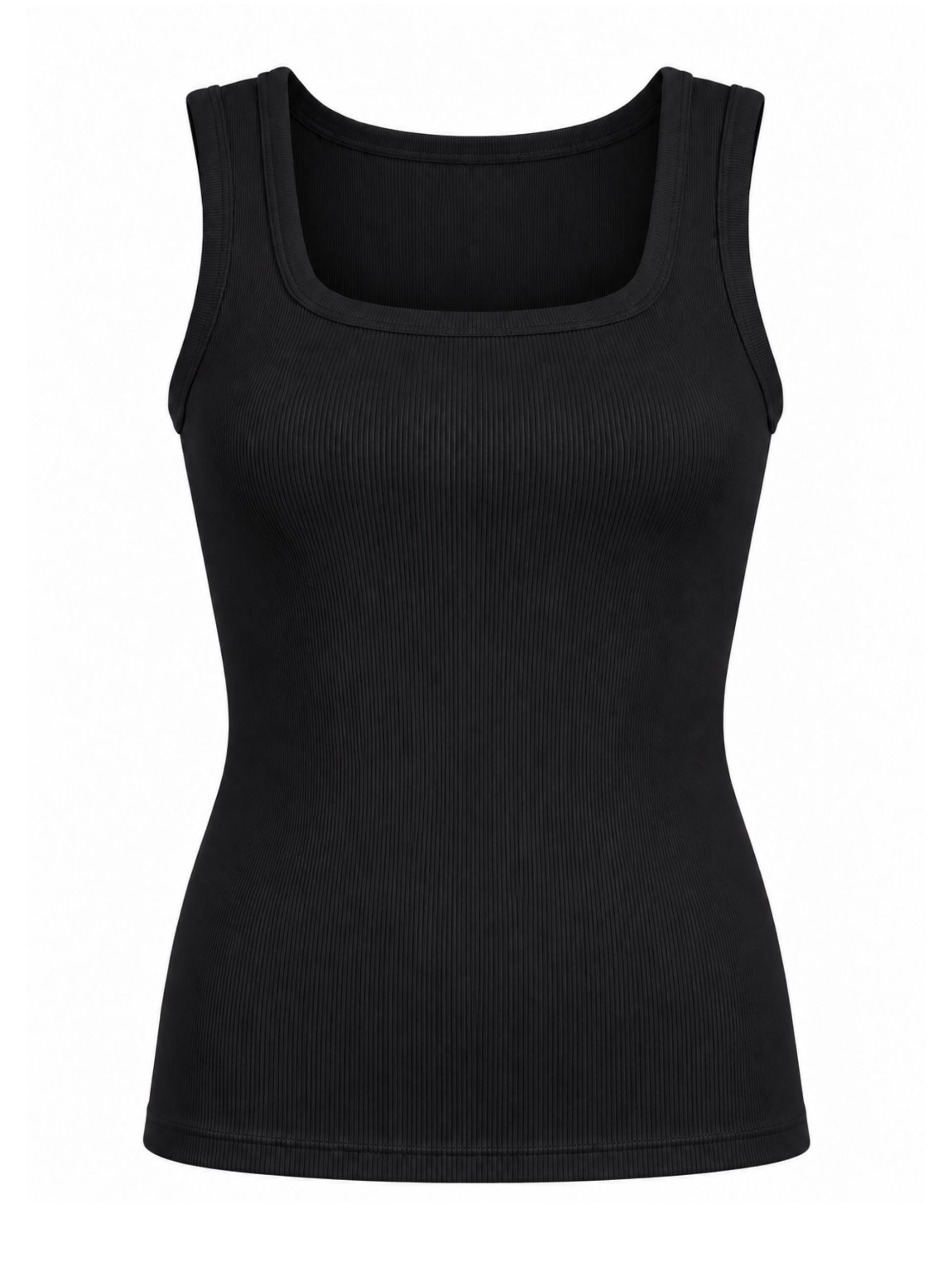 Rib Square Neck Tank - Black