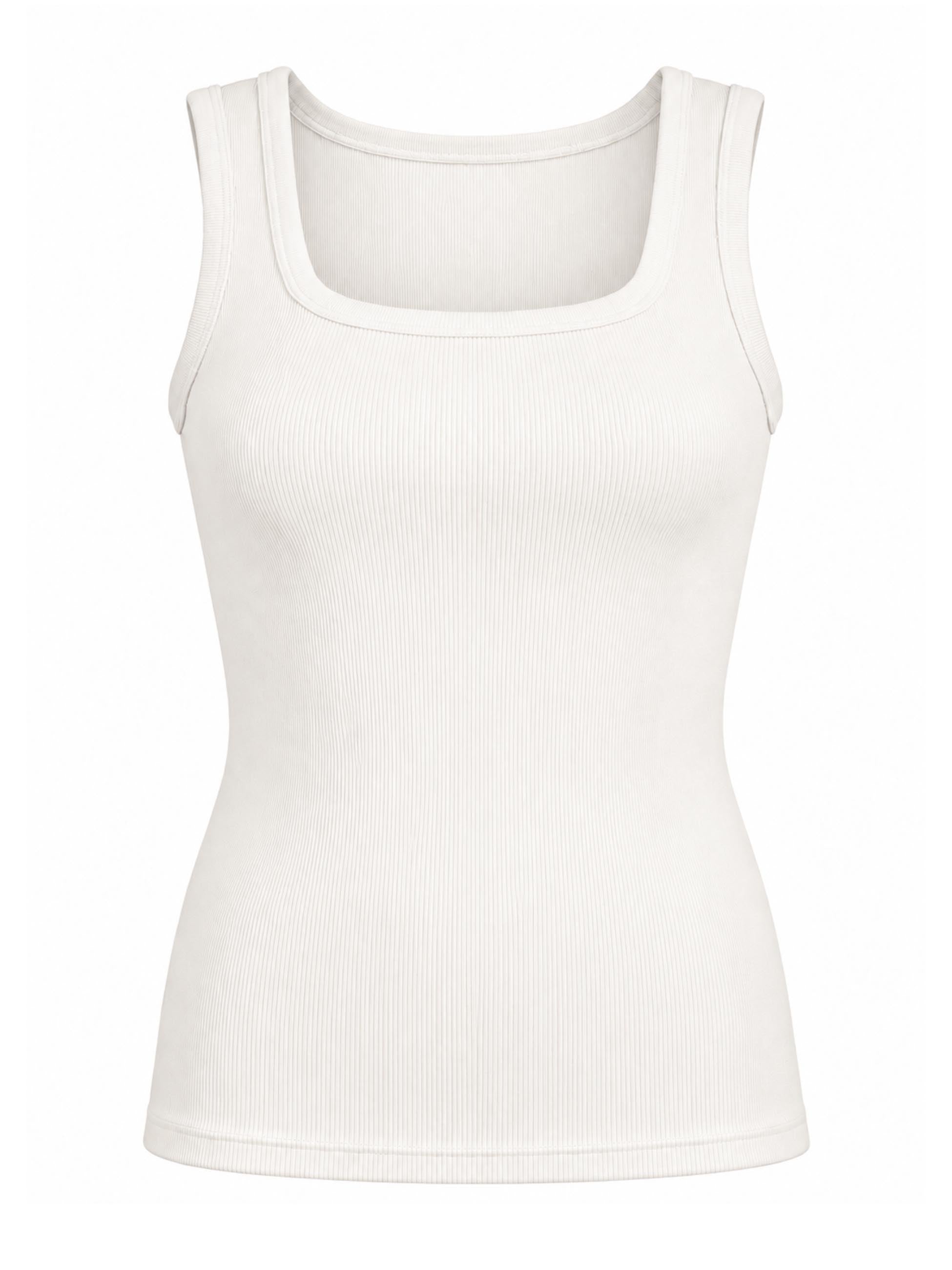 Rib Square Neck Tank - Soft White